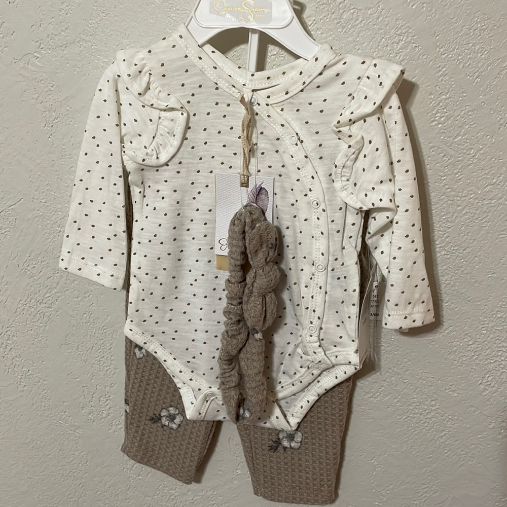 3-6 month Jessica Simpson 3 piece onesie set